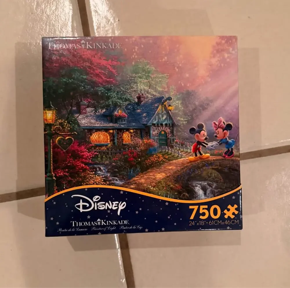 Disney Thomas Kinkade Mickey and Minnie Sweetheart Bridge 750 Piece Puzzle